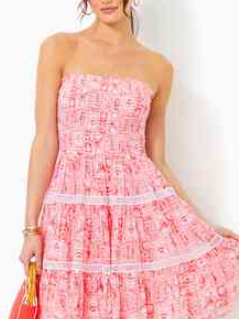 Lilly Pulitzer Pink Strapless Printed Tiered Sundress bright Red Color - Picture 2 of 3